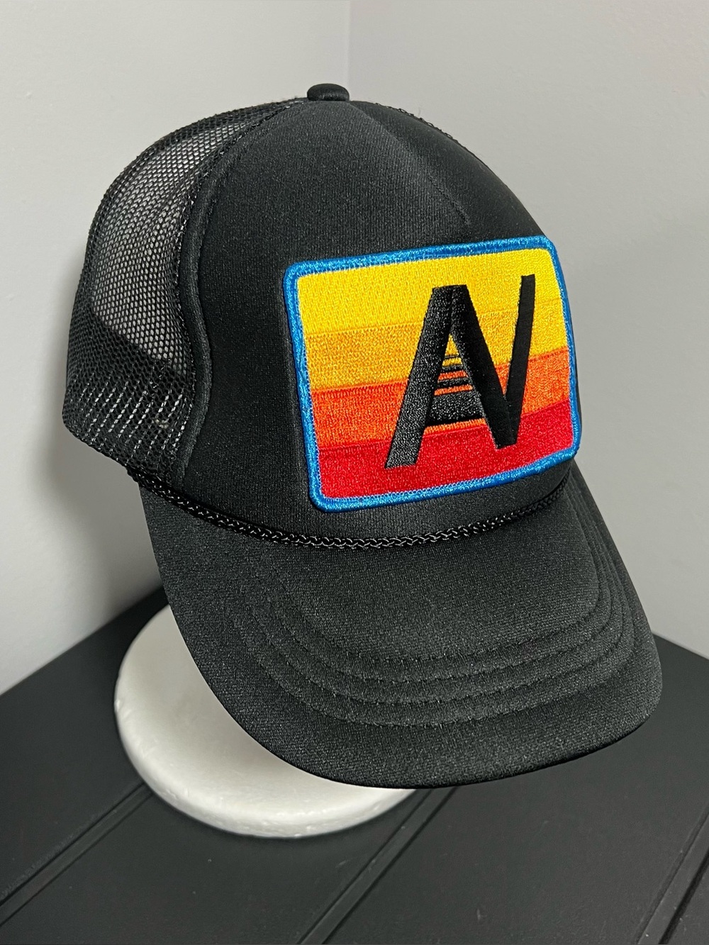 Aviator Nation AV Black Trucker Rope Mesh Rainbow Patch Snapback Hat Adult OSFA